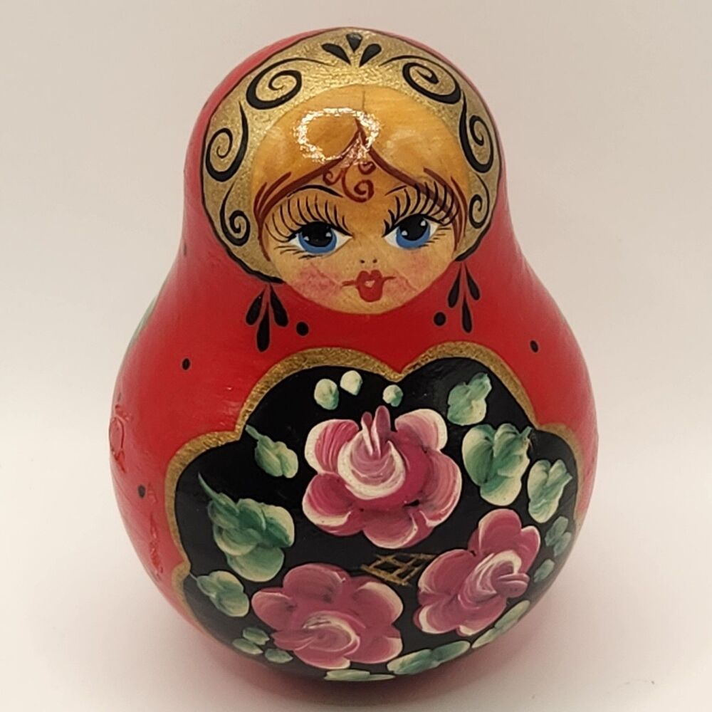 Roly Poly Russian Chime Doll Hand Painted 4" Multi Color Matryoshka Nevalashka